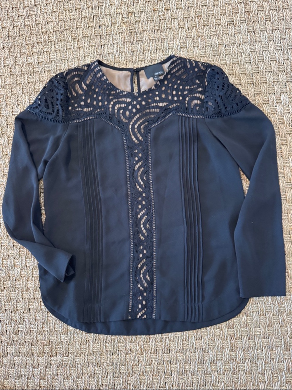 Greylin Black Lace Yoke Long Sleeve Blouse